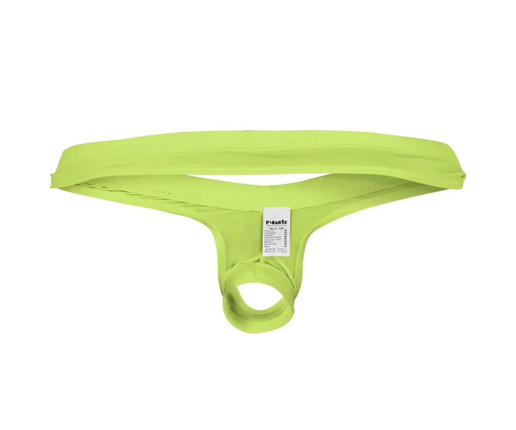 Bright lime green pikante pIK 0980 Angola ball lifter men’s thong made of stretchy fabric with branded tag