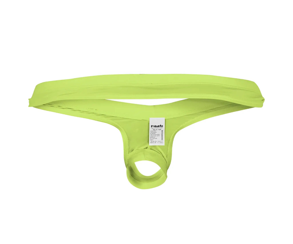 Bright lime green pikante pIK 0980 Angola ball lifter men’s thong made of stretchy fabric with branded tag