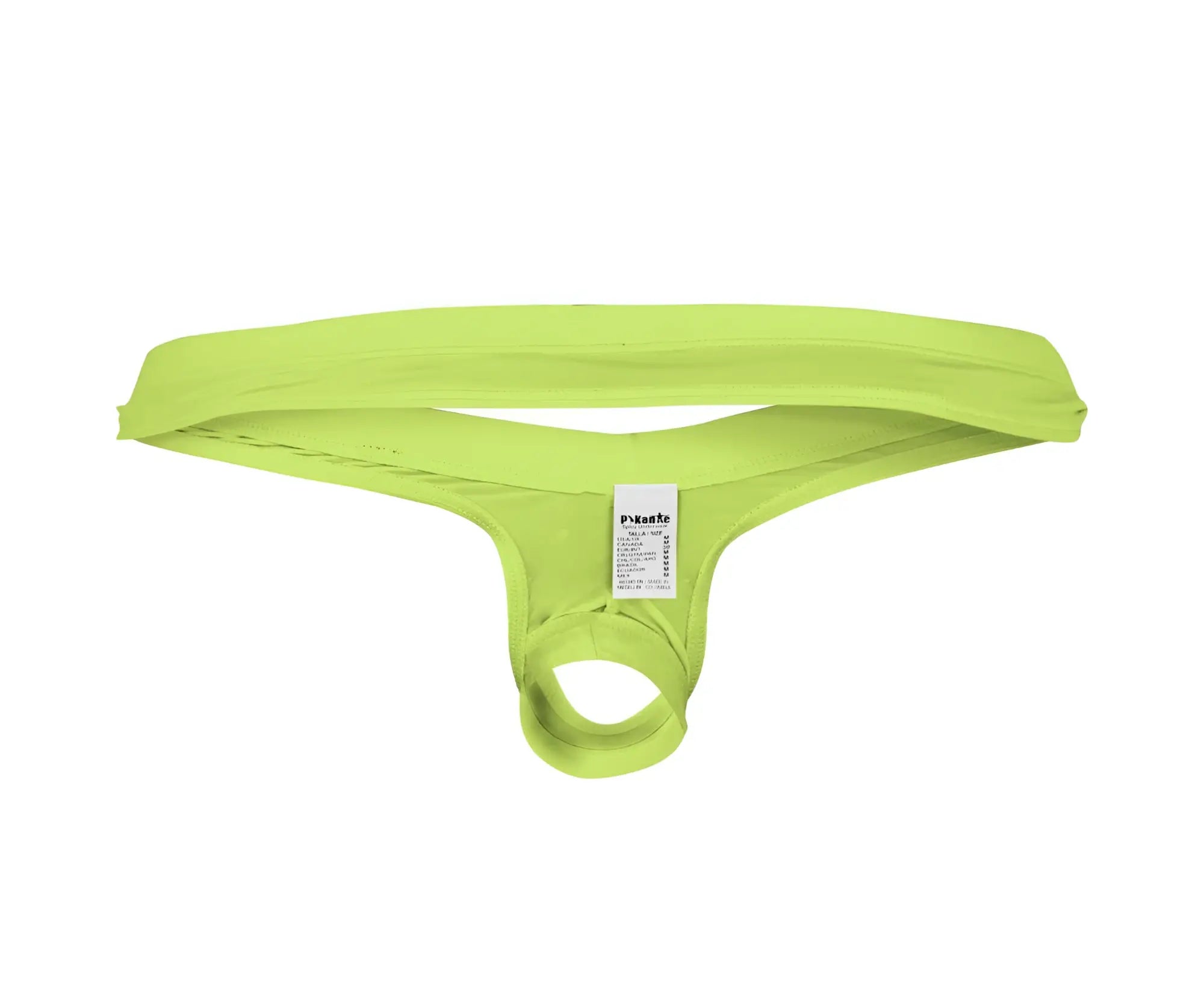Bright lime green pikante pIK 0980 Angola ball lifter men’s thong made of stretchy fabric with branded tag