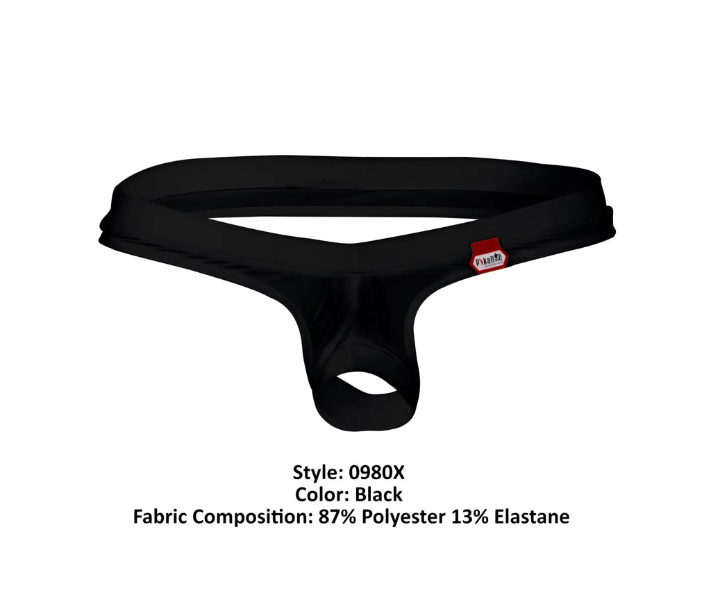 Black pikante pik 0980x angola ball lifter c-ring thong with smooth stretchy fabric and red brand tag on the side