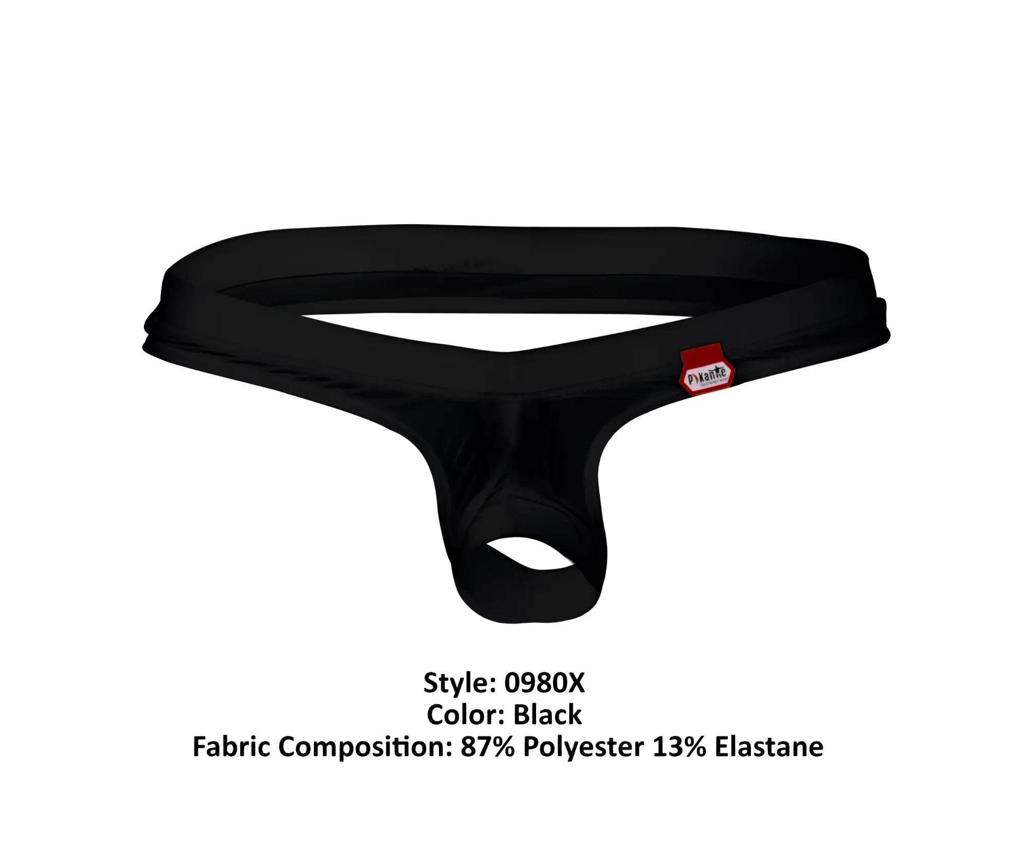 Black pikante pik 0980x angola ball lifter c-ring thong with smooth stretchy fabric and red brand tag on the side