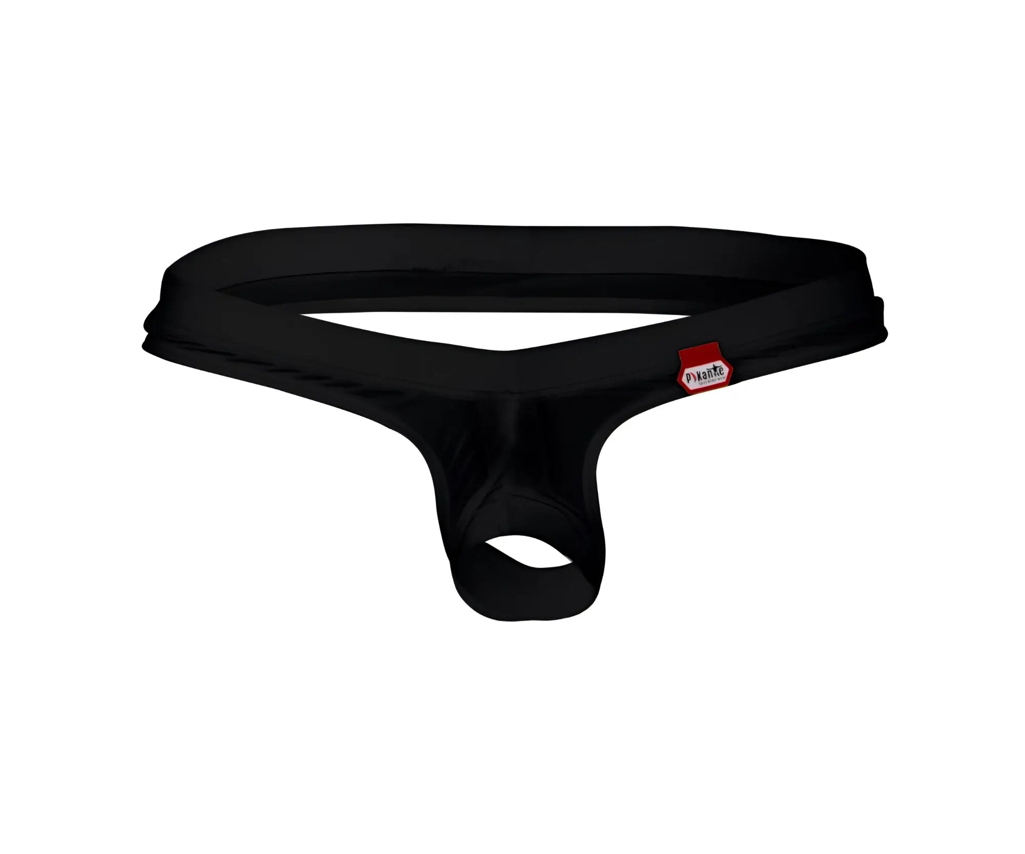 Black pikante pik 0980x angola ball lifter c-ring thong with smooth stretchy fabric and small red brand tag on side