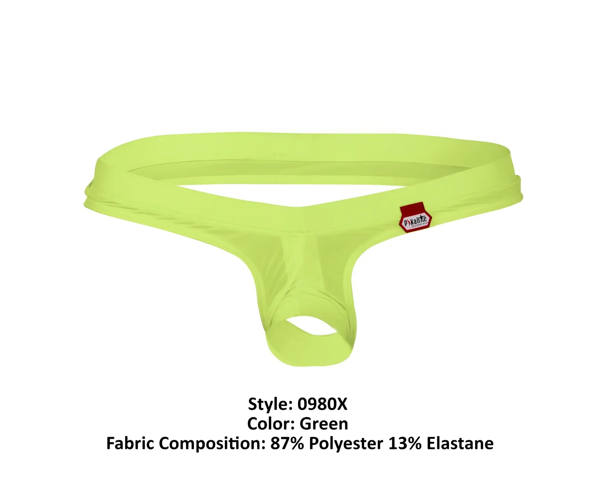 Bright green pikante PIK 0980X Angola ball lifter C-ring thong made of 87% polyester and 13% elastane with red tag