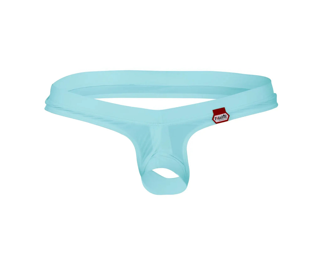 Light blue pikante pik 0980x angola ball lifter thong with c-ring and small red brand tag on waistband
