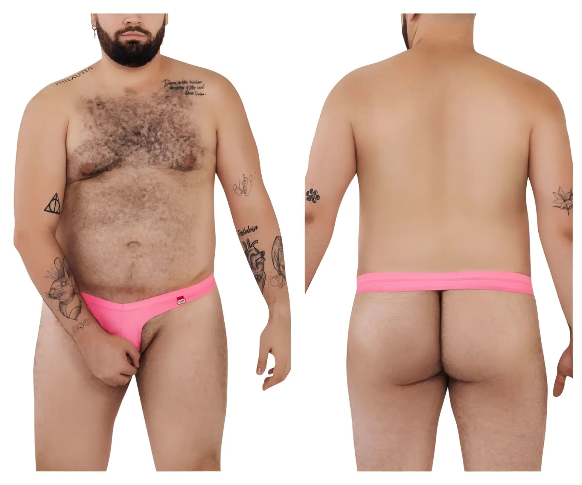 Bright pink pikante PIK 0980X angola ball lifter c-ring thong with snug fit and red logo on left hipband back side