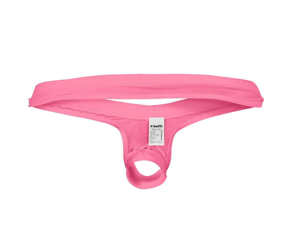 Pink pikante Angola ball lifter c-ring men’s thong made of stretchy fabric with a branded tag visible