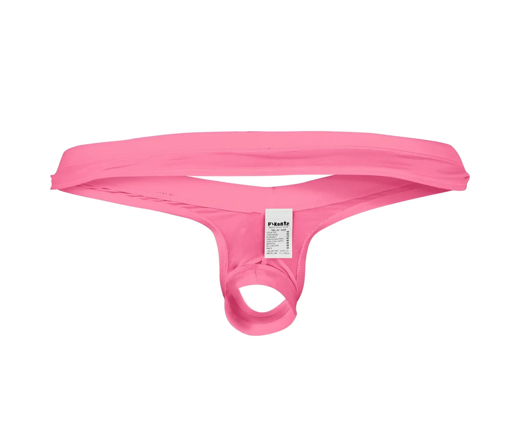 Pink pikante Angola ball lifter c-ring men’s thong made of stretchy fabric with a branded tag visible