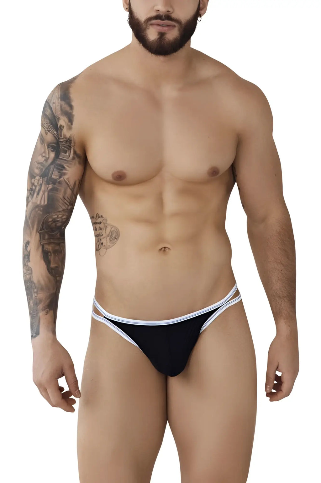 Black pikante pik 0983 novo thong with white trim showing the back side, designed for comfortable wear
