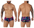 Pikante pik 0988 jartum trunks black with vibrant abstract pink blue and purple pattern swim shorts front view