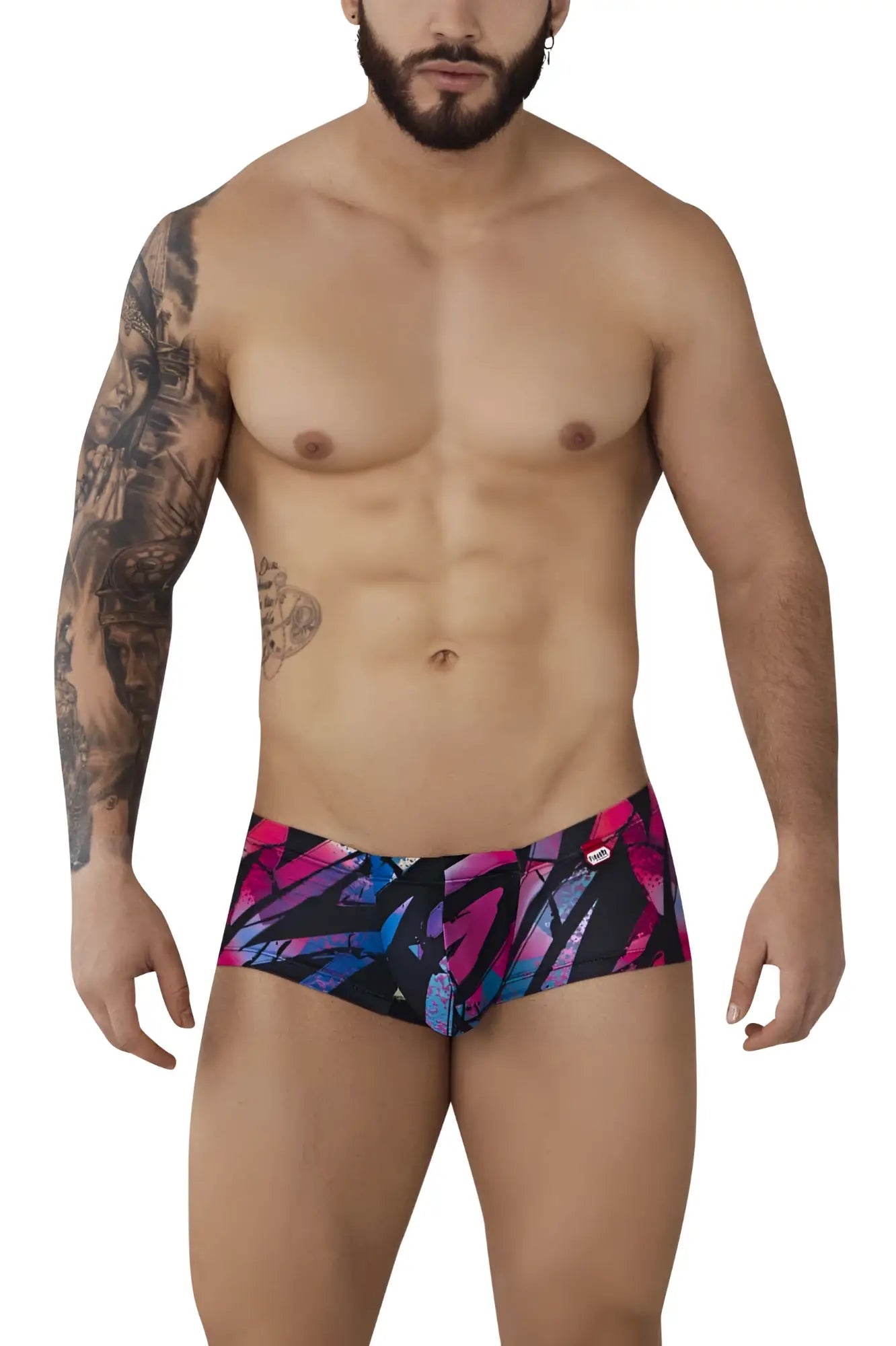 Pikante pik 0988 jartum swim trunks in vibrant pink blue and black geometric pattern for bold beach style