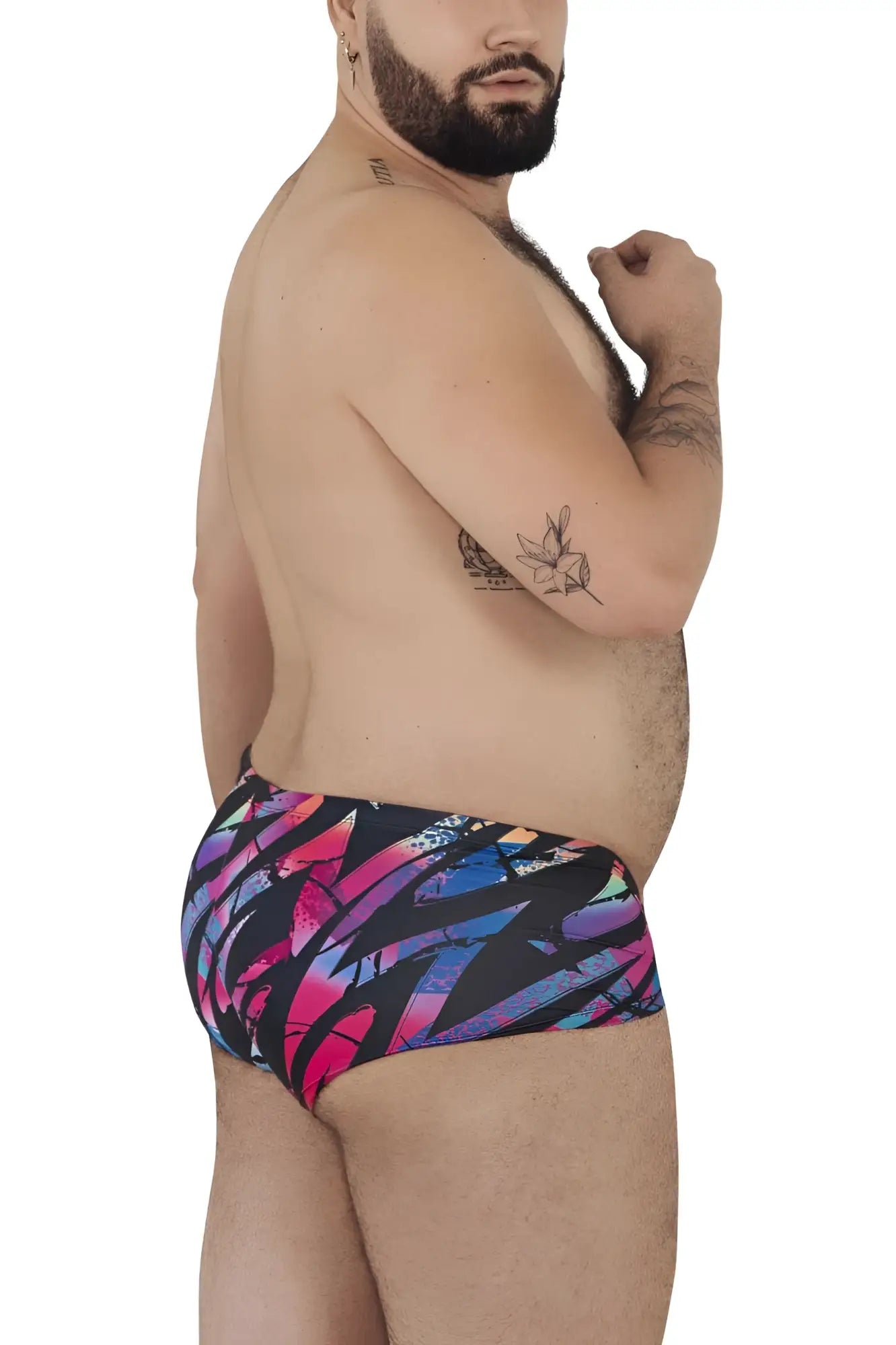 Pikante PIK 0988X Jartum trunks in vibrant pink purple and blue abstract pattern on black swim shorts