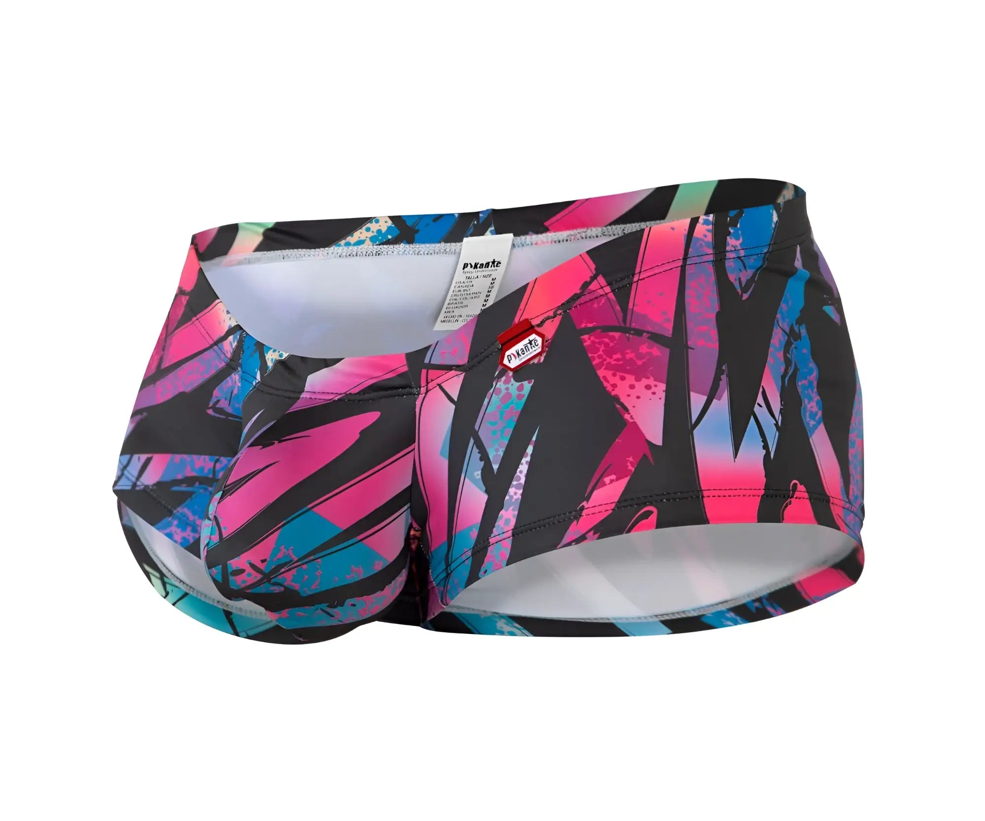 Vibrant graffiti-style pikante pik 0988x jartum trunks in bold pink blue and black with sleek elastic waistband