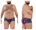 Vibrant pikante PIK 0988X jartum swim trunks in black with multicolored bold geometric pink blue and black pattern