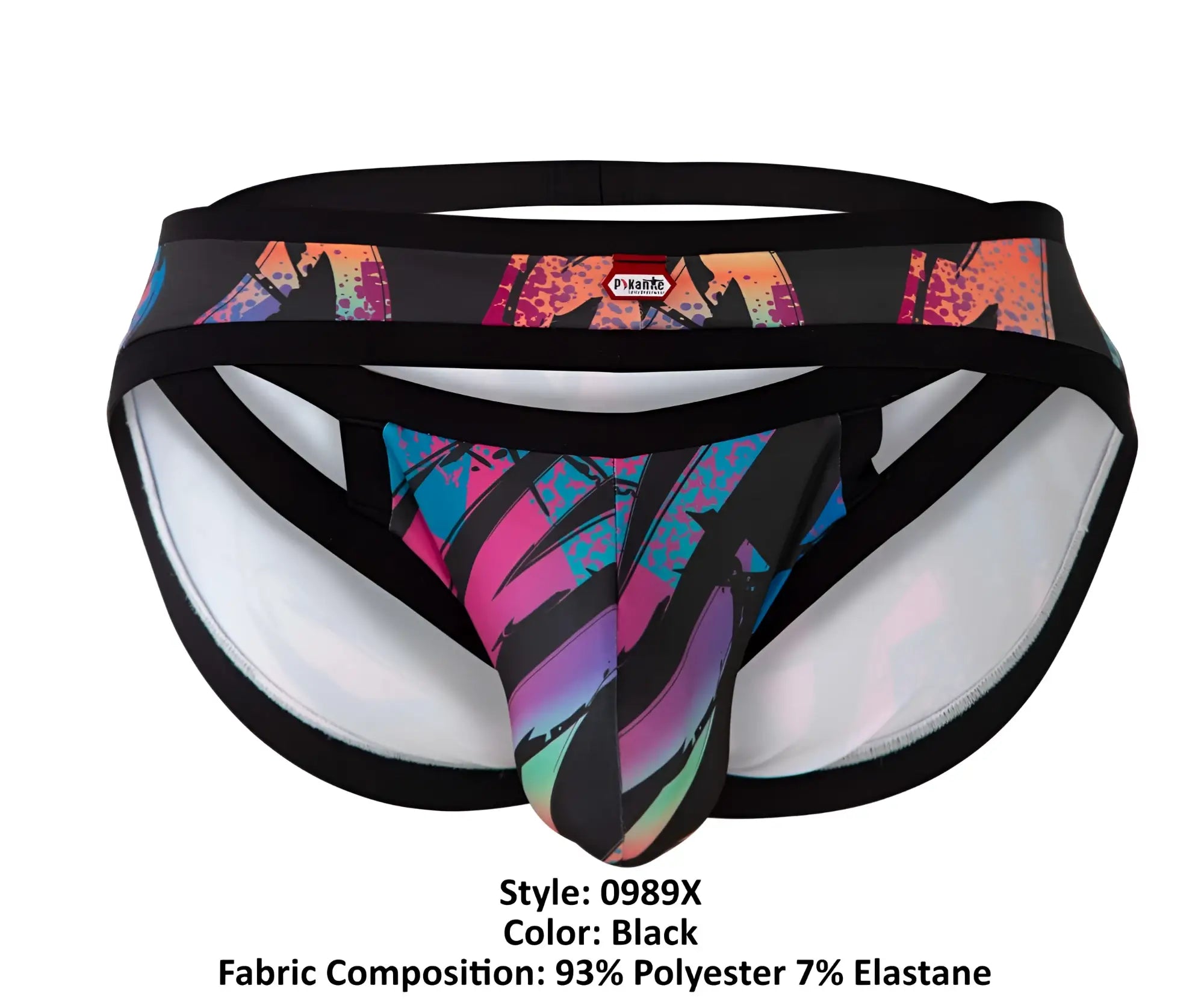 Pikante PIK 0989X Jartum briefs in black with vibrant pink blue and purple graffiti-style print athletic briefs