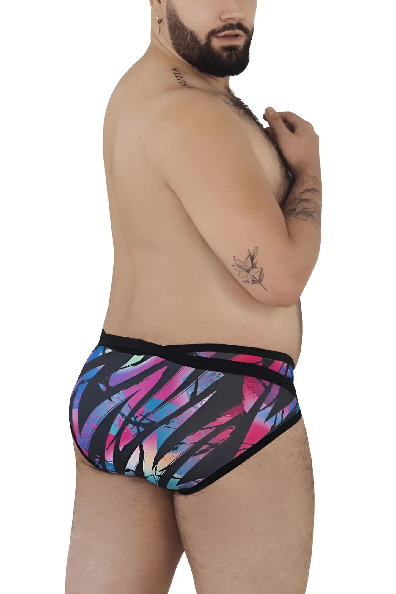 Pikante PIK 0989X Jartum briefs in vibrant abstract pattern with bold pinks blues purples and black trim