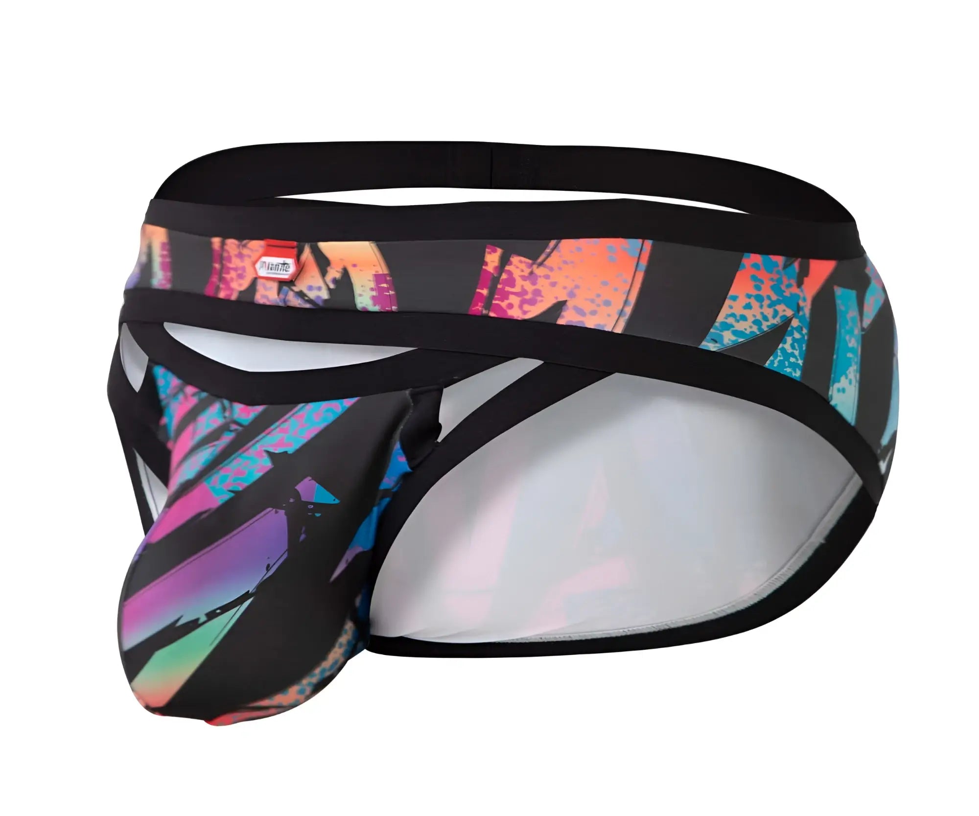 Pikante PIK 0989X Jartum briefs in black vibrant graffiti print with black elastic waistband and mesh panels