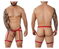 Red nylon suspenders with adjustable metal clasps from pikante pik 1017 avellino jockstrap color red