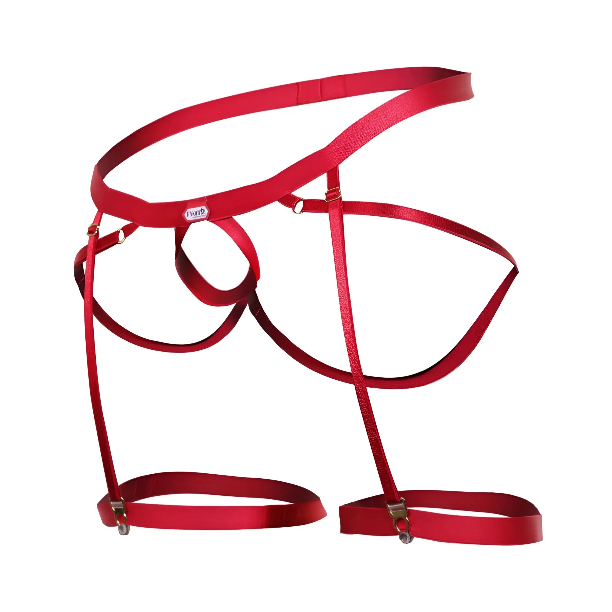 Red satin harness jockstrap pikante PIK 1017 avellino with adjustable straps and metallic clasps in red color