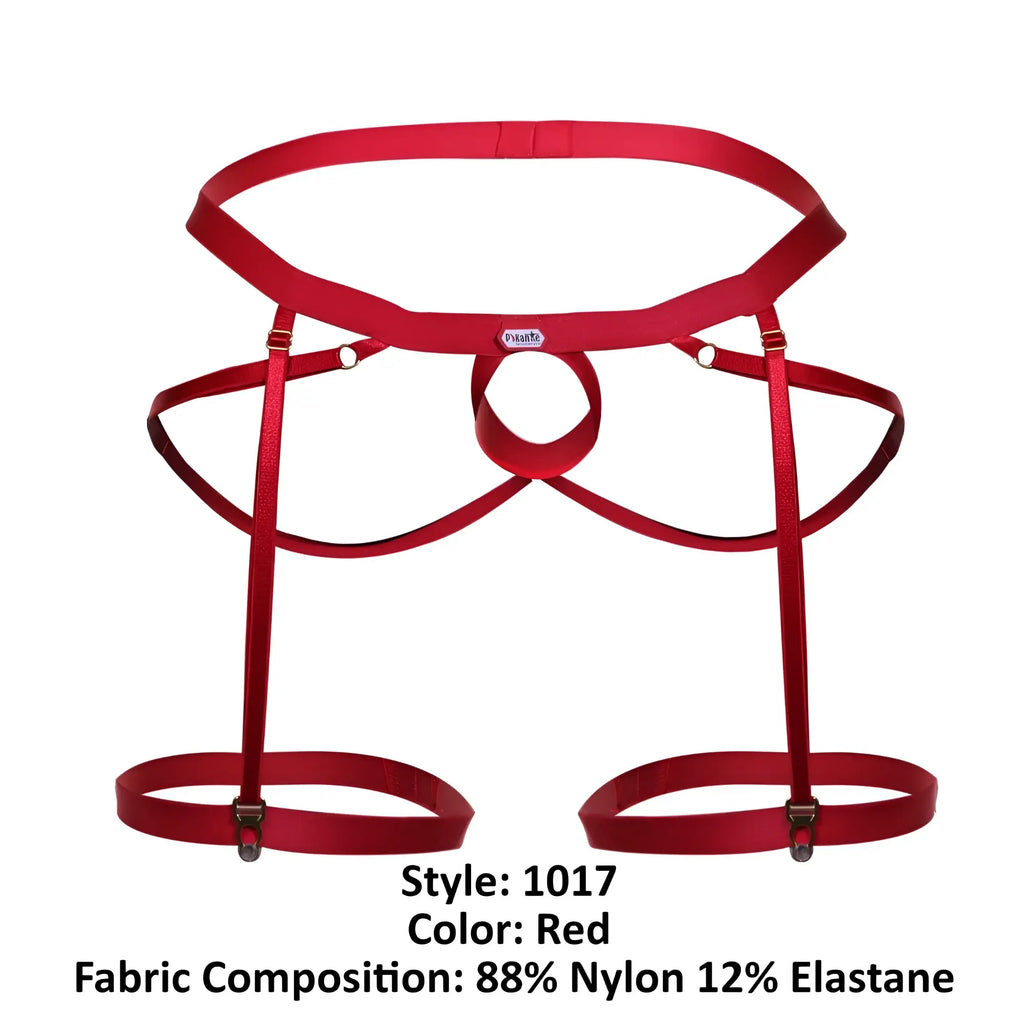 Red satin suspenders with central ring and adjustable straps made from 88 nylon 12 elastane for pikante avellino jockstrap