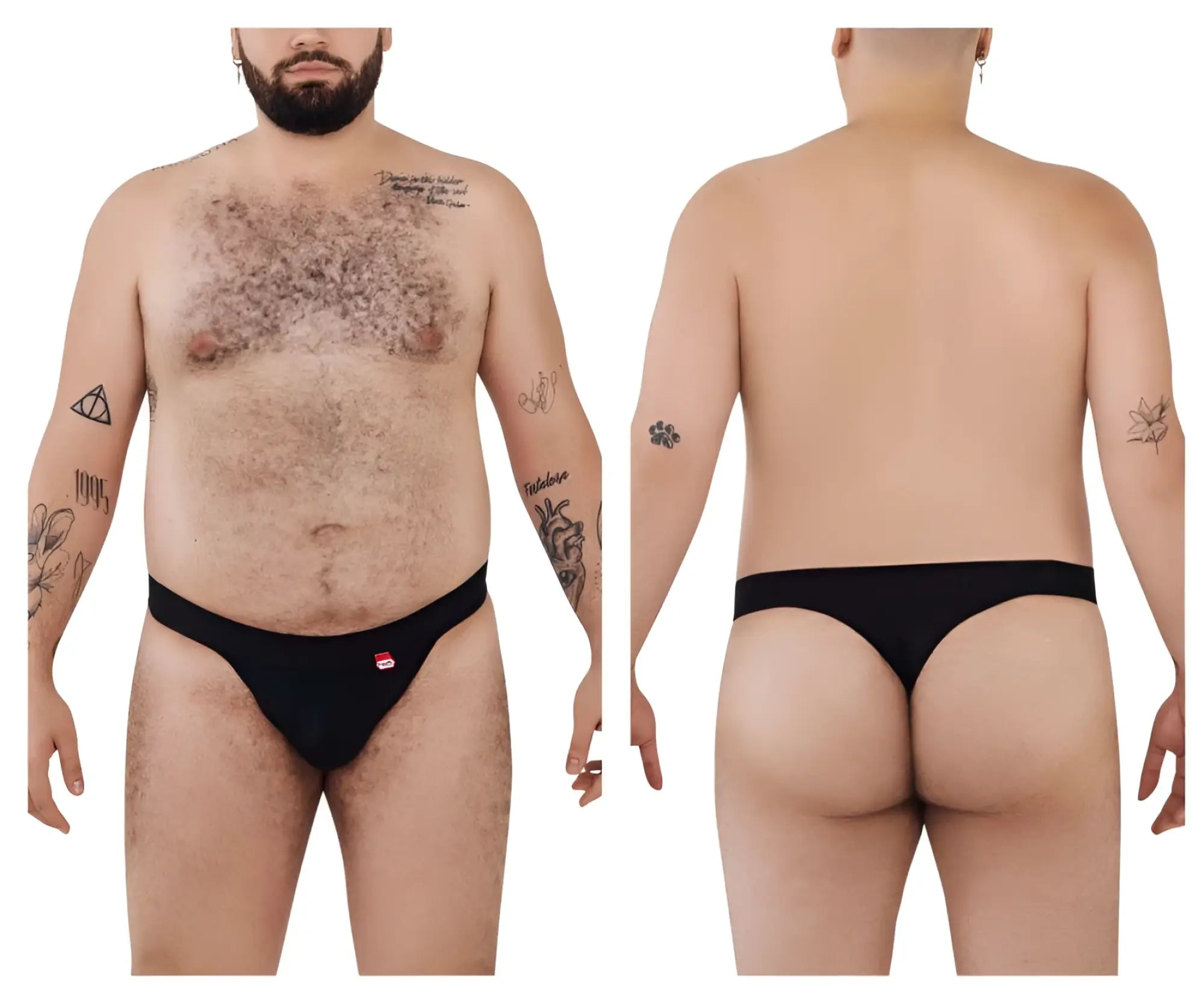 Front and back view of a man wearing black Pikante PIK 1024X Terni thongs.