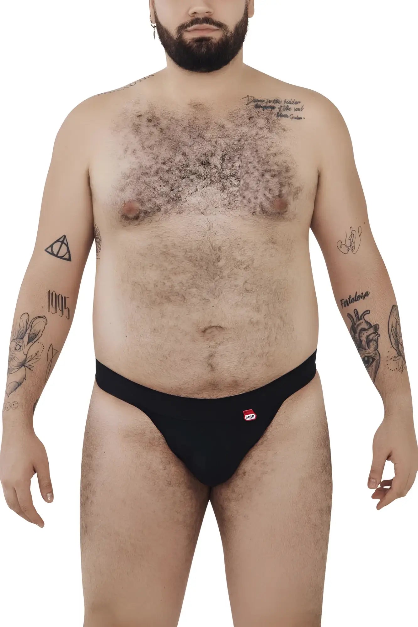 Front view of the Pikante PIK 1024X Terni thong in black worn by a model.