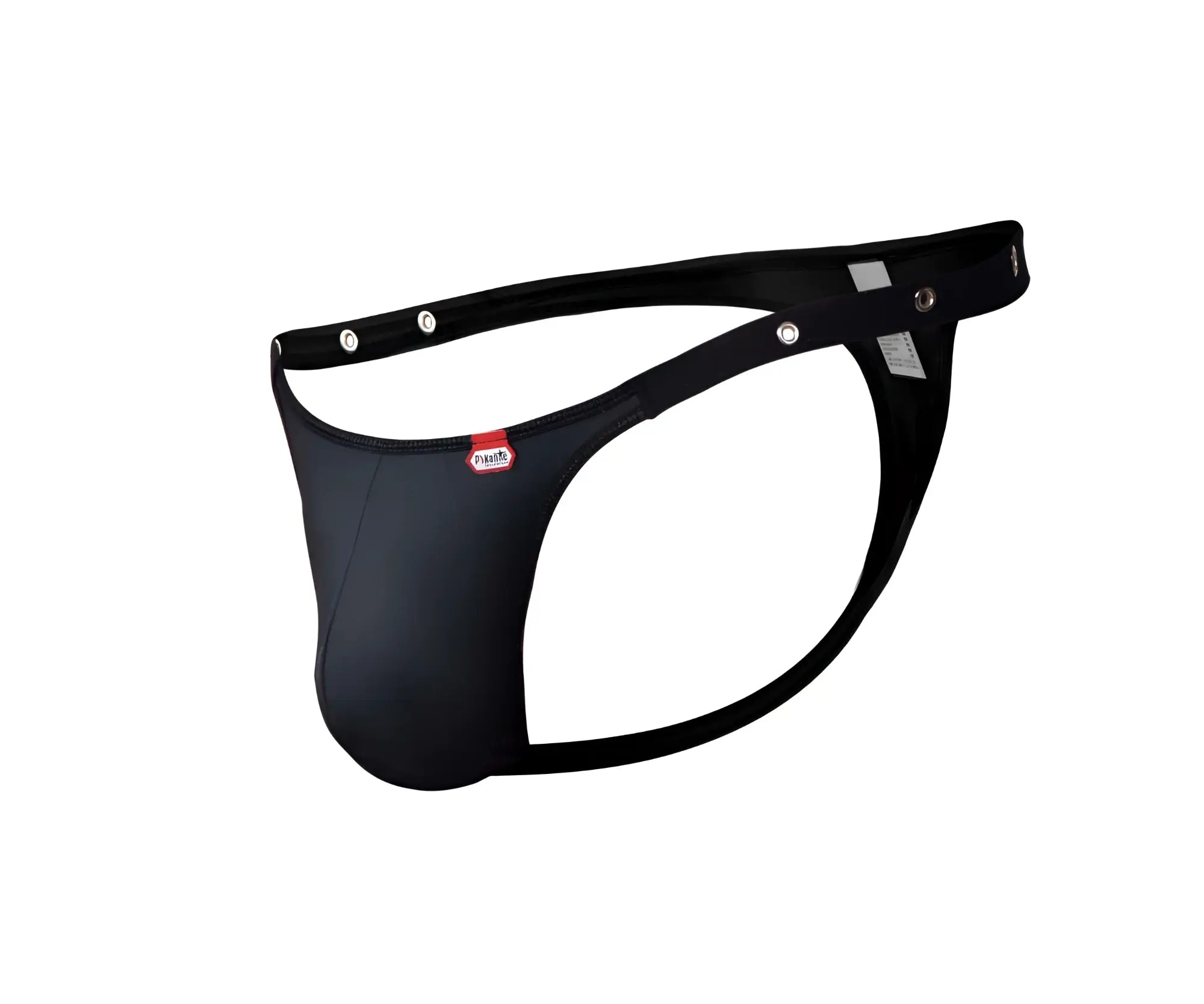 Pikante pik 1025x perusa black men’s thong with sleek form-fitting design and adjustable silver-toned hardware straps