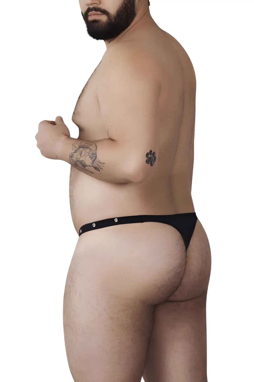 Black Pikante PIK 1025X Perusa thong with silver snap buttons showing the back side design and details