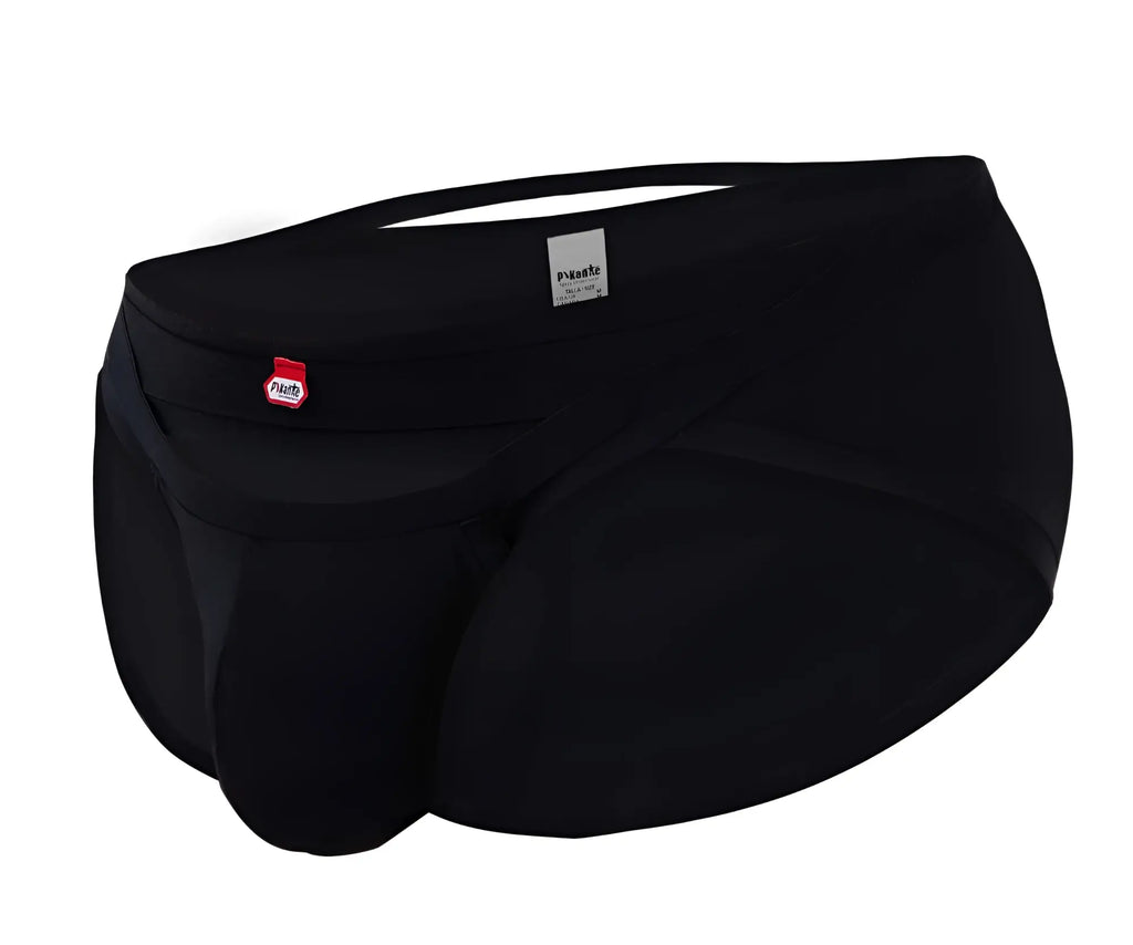 Black men’s Pikante PIK 1026X Verona briefs in snug fit with elastic waistband and red and white brand tags