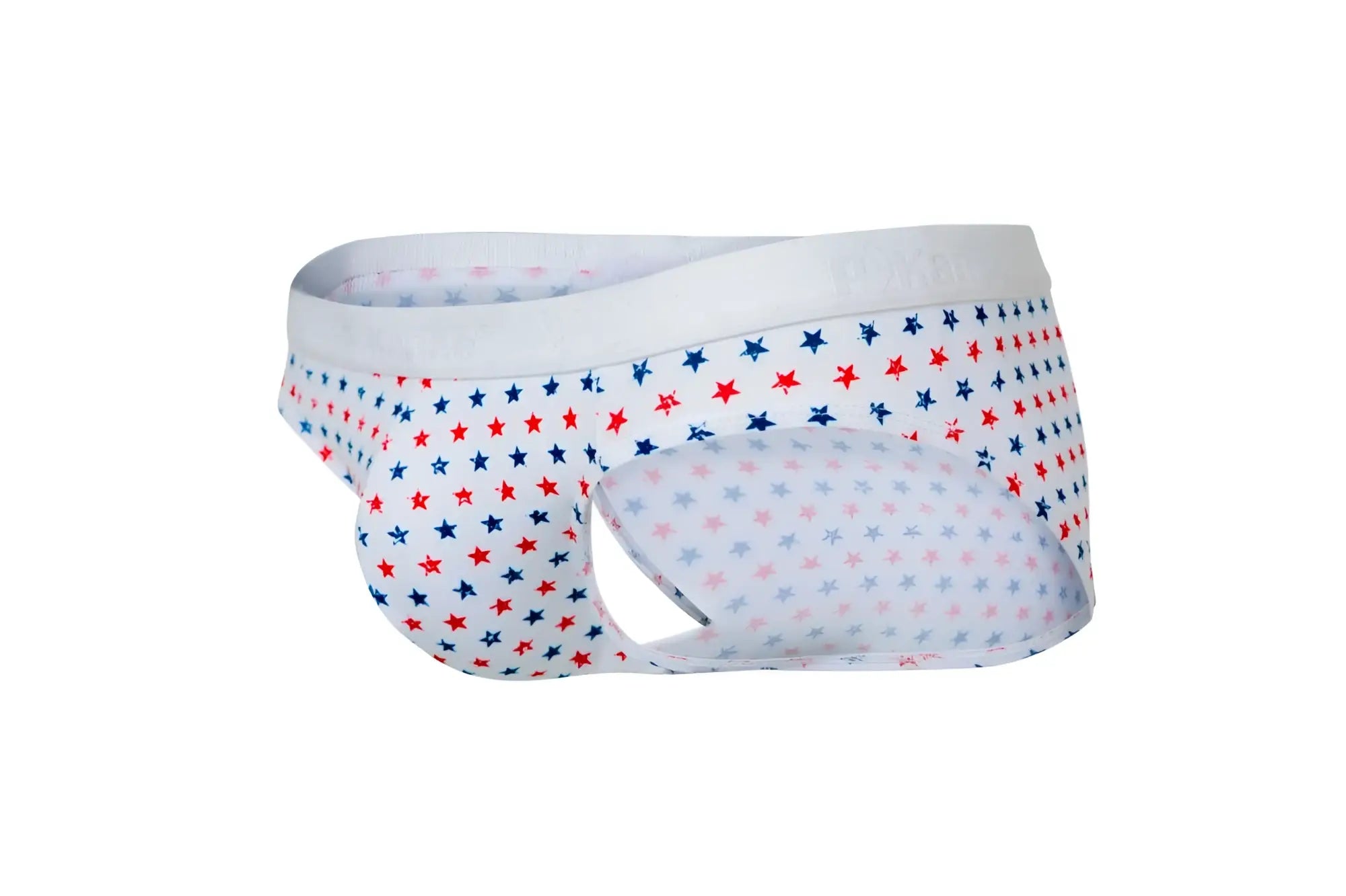 White pikante pik 1072 blaze briefs with red blue and light pink star pattern designed for comfortable wear