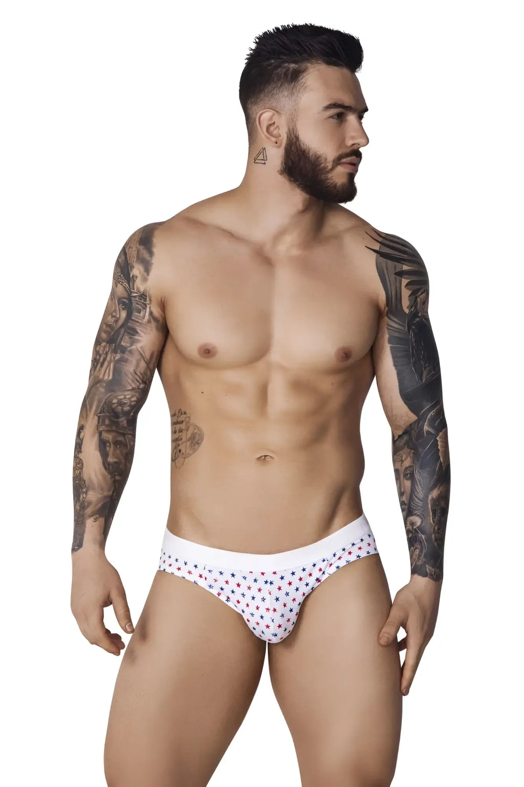 White pikante PIK 1072 blaze briefs with red and blue star pattern designed for comfortable everyday wear