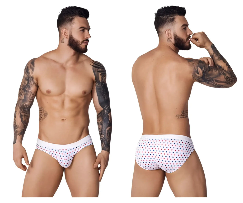 White Pikante PIK 1072 Blaze briefs with small red and blue star pattern for comfortable everyday wear