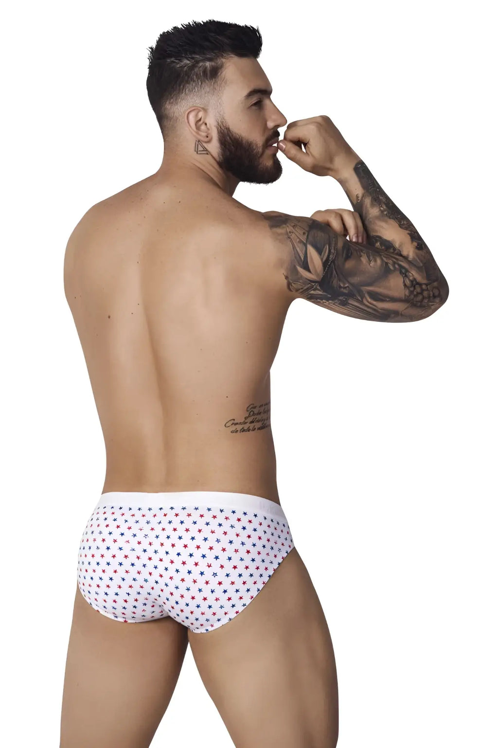 White briefs pikante pik 1072 blaze briefs with small red and blue star pattern in white color