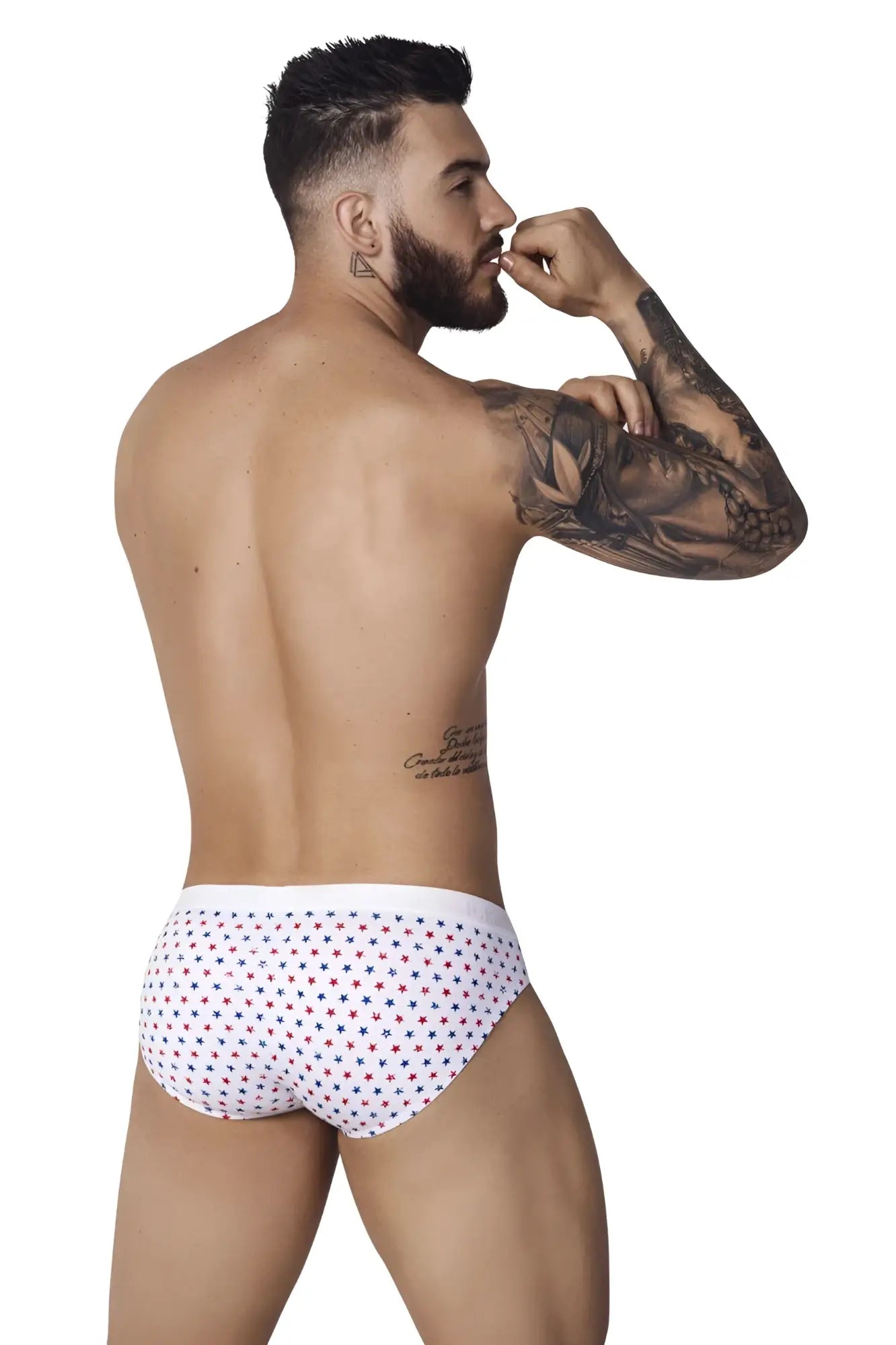 White briefs pikante pik 1072 blaze briefs with small red and blue star pattern in white color