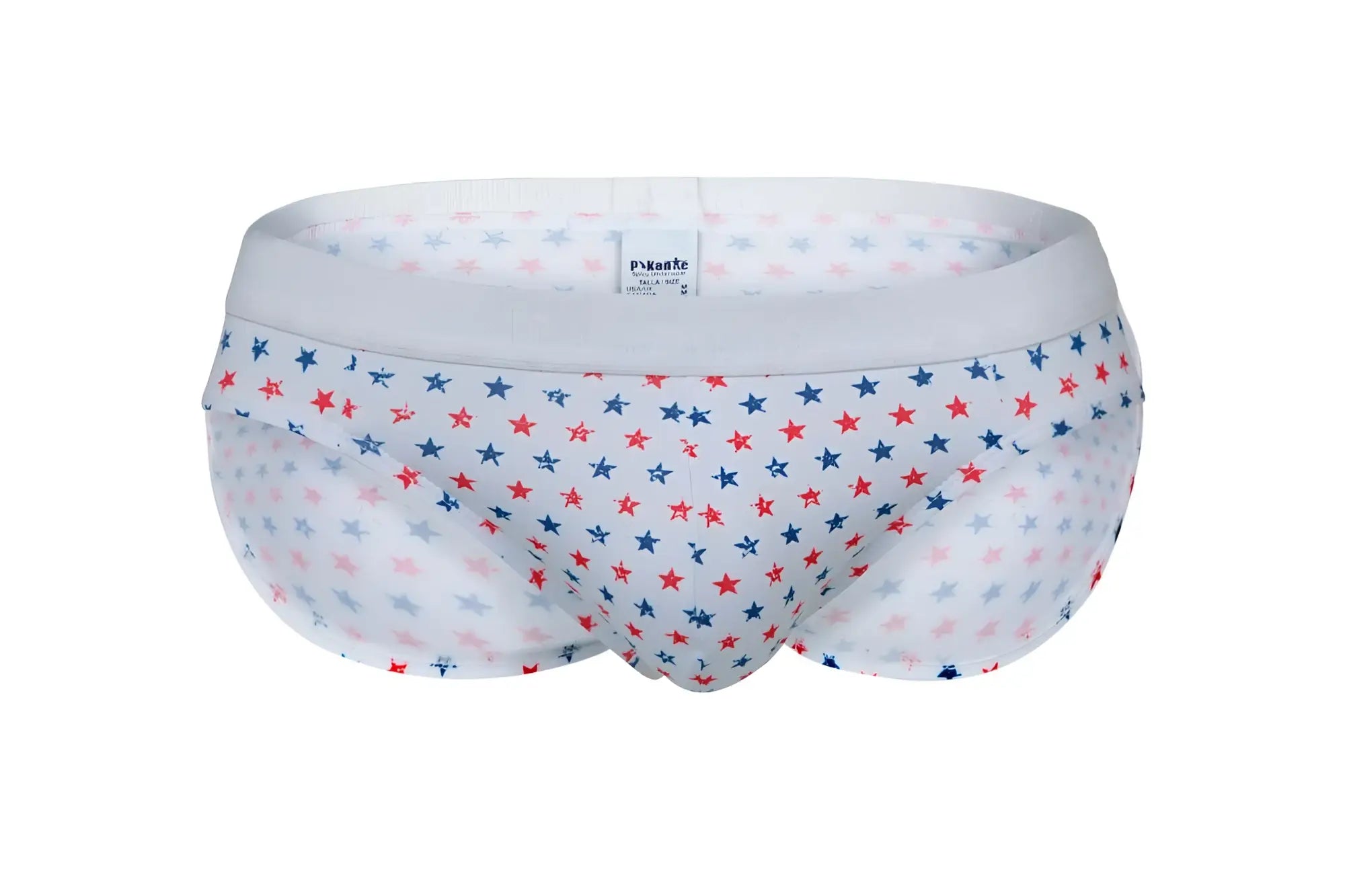 White briefs pikante pik 1072 blaze briefs featuring red blue and light pink star pattern on sheer fabric