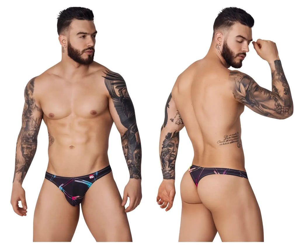 Black pikante PIK 1077 Nucleus briefs with vibrant pink blue and white geometric pattern on front side