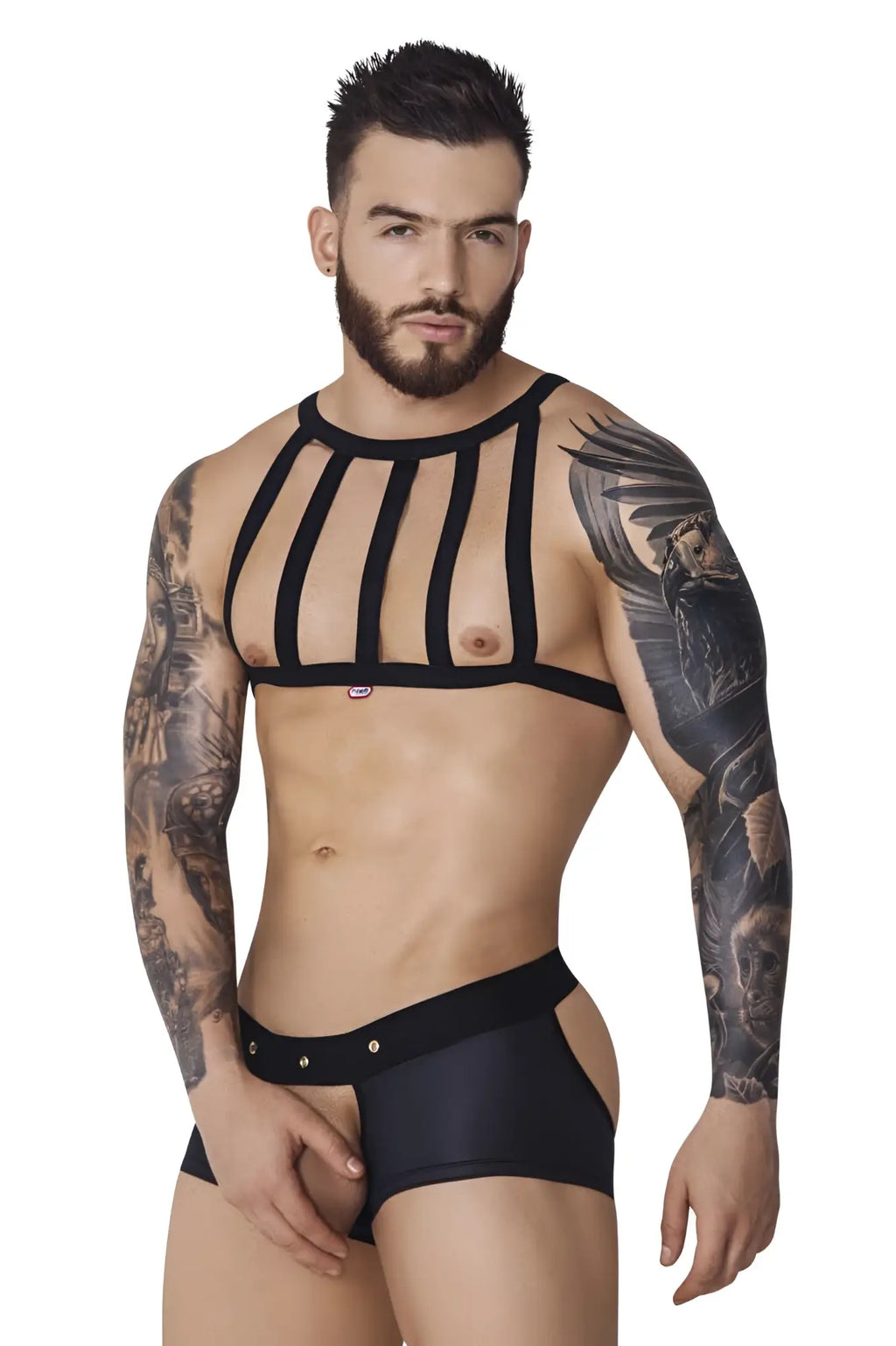 Black strappy hard harness jockstrap by pikante with sleek form-fitting design in black color