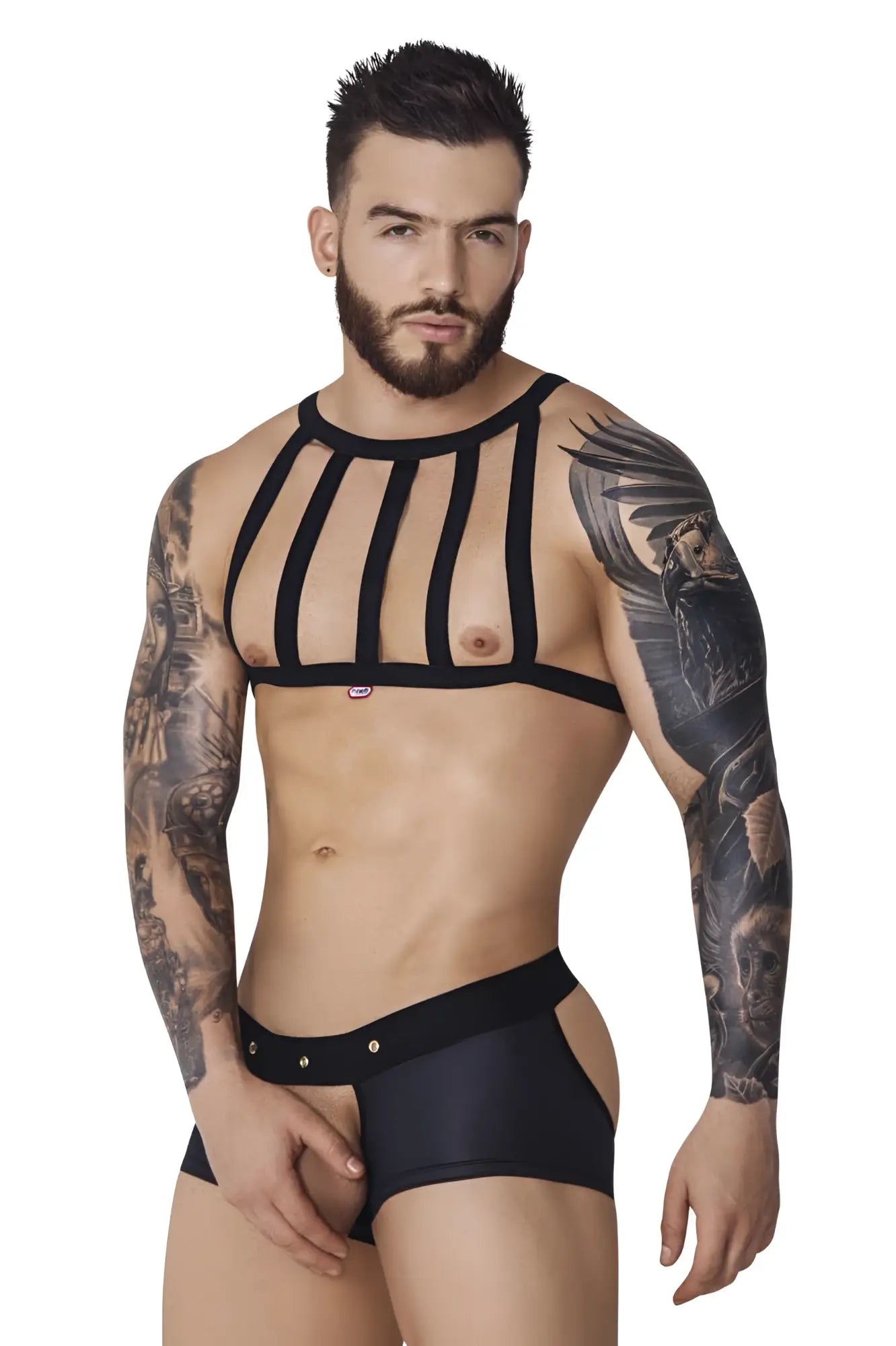Black strappy hard harness jockstrap by pikante with sleek form-fitting design in black color