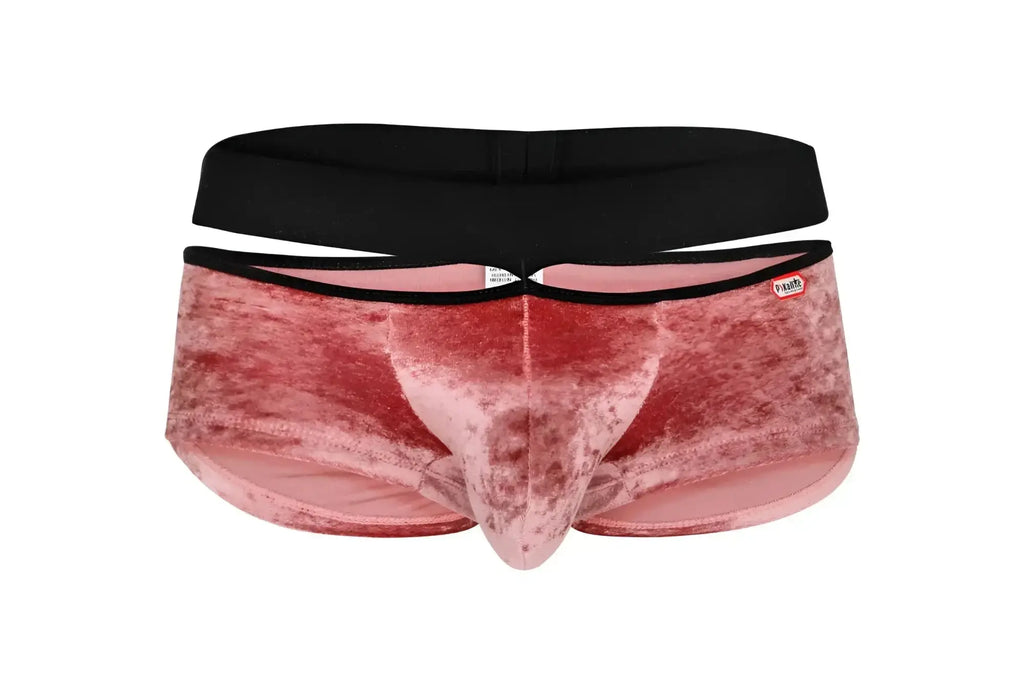 Front view of Pikante PIK 1096 Clandestine velvet trunks in pink with a black waistband.