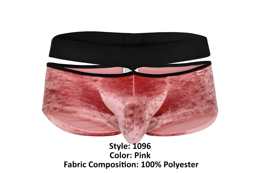 Pink velvet mens briefs with black elastic waistband pikante pik 1096 clandestine velvet trunks color pink