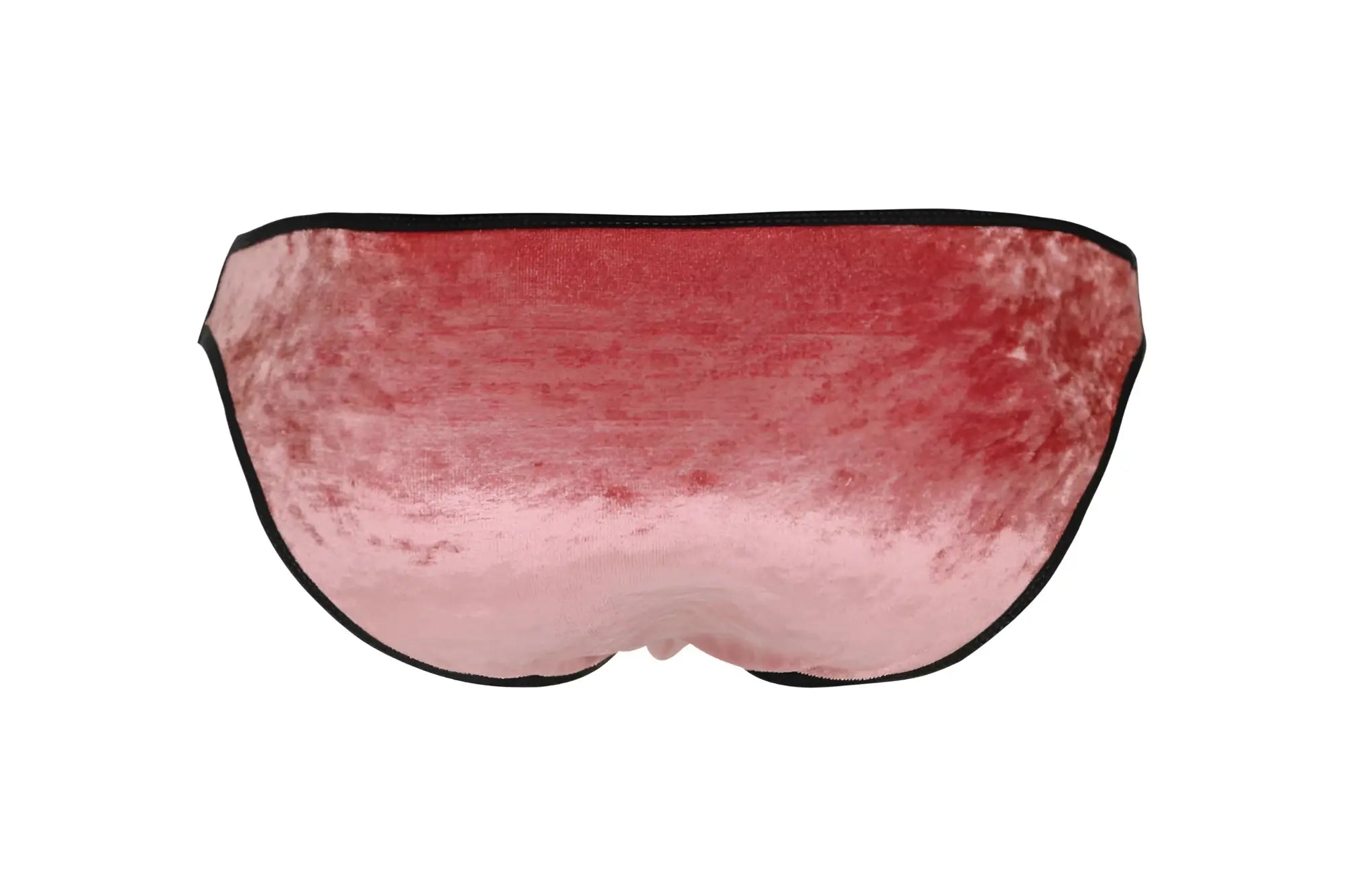 A soft pink velvet eye mask with a gradient to deep red and black trim from Pikante PIK 1098 Clandestine collection