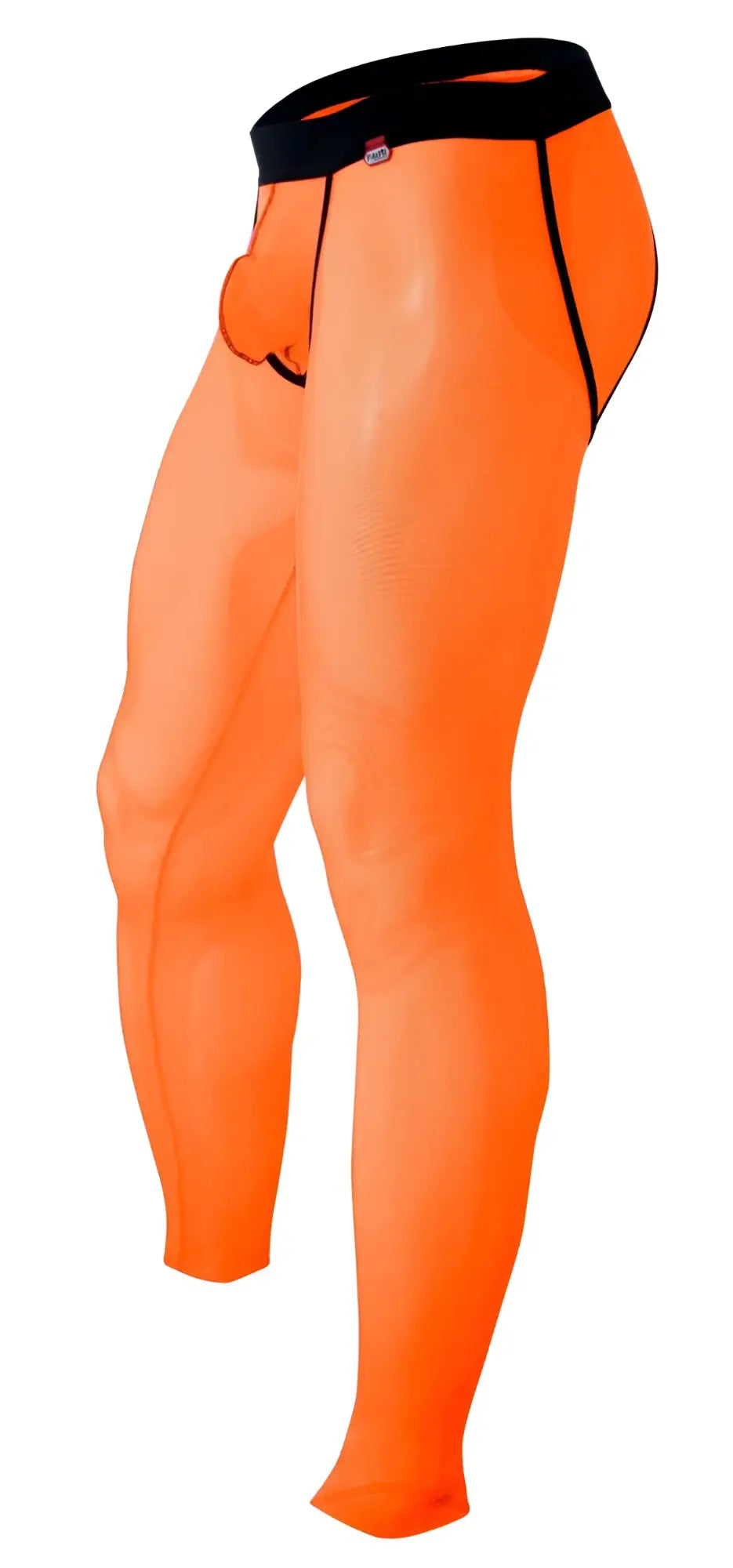 Bright orange form-fitting Pikante PIK 1271 Sonar compression tights with black waistband and seam detailing