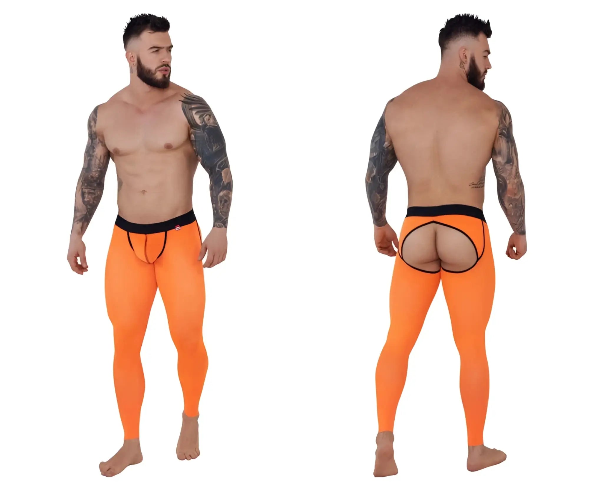 Bright orange pikante PIK 1271 sonar athletic pants with black elastic waistband and open-back design shown from the back