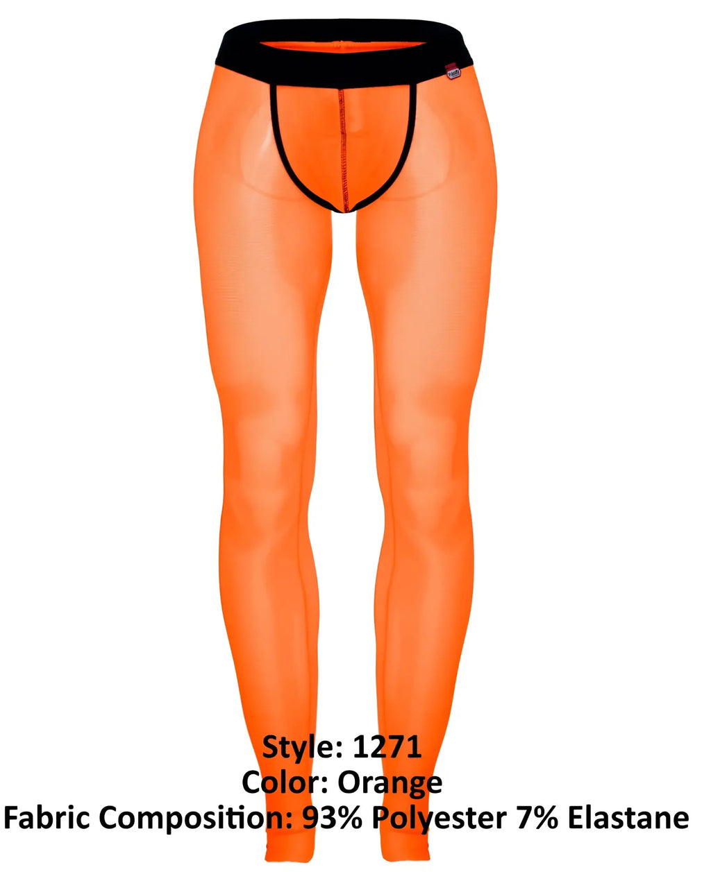 Bright orange sheer Pikante PIK 1271 Sonar athletic leggings with black waistband and leg openings