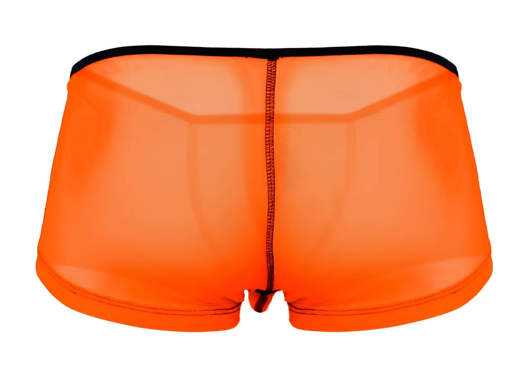 Bright orange mesh pikante PIK 1273 sonar trunks briefs with black waistband and matching stitching front view