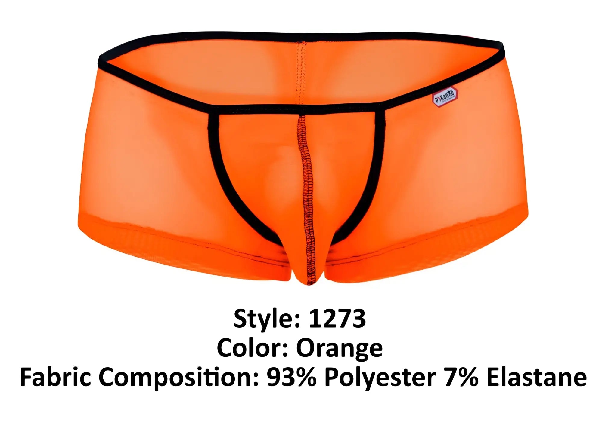 Bright orange sheer punkte pik 1273 sonar trunks with black trim and central seam briefs for men