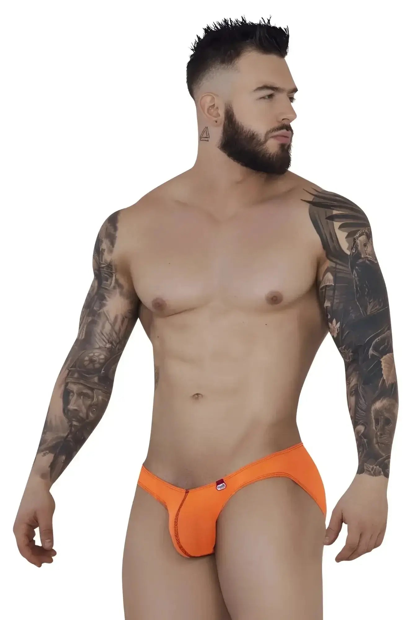 Pikante pik 1277 sonar briefs in bright orange with a form-fitting design and a small red logo on the front