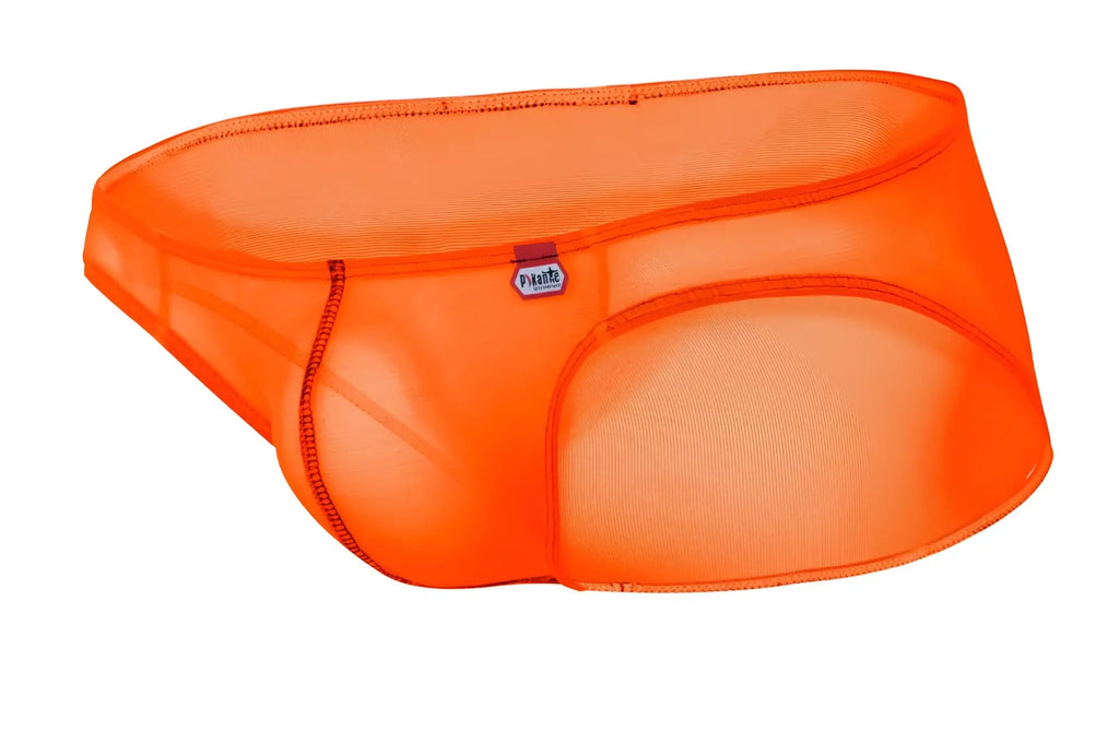 Bright orange pikante pik 1277 sonar briefs with breathable mesh fabric and subtle brand tag on waistband
