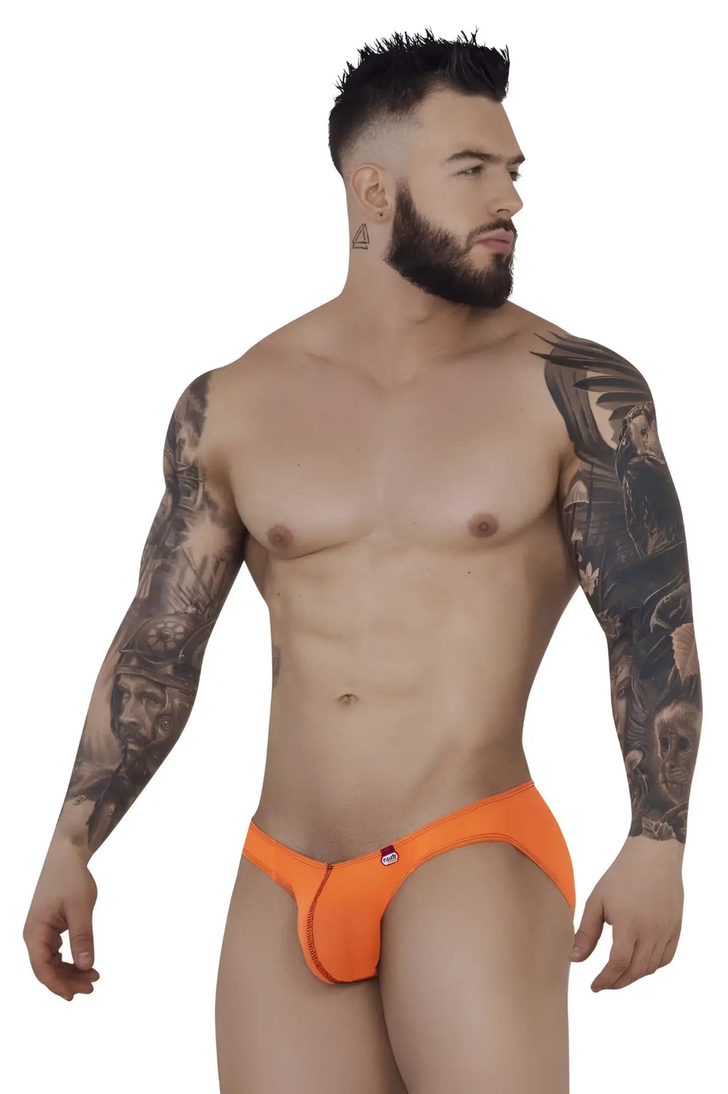 Pikante pik 1277 sonar briefs in bright orange with a form-fitting design and a small red logo on the front