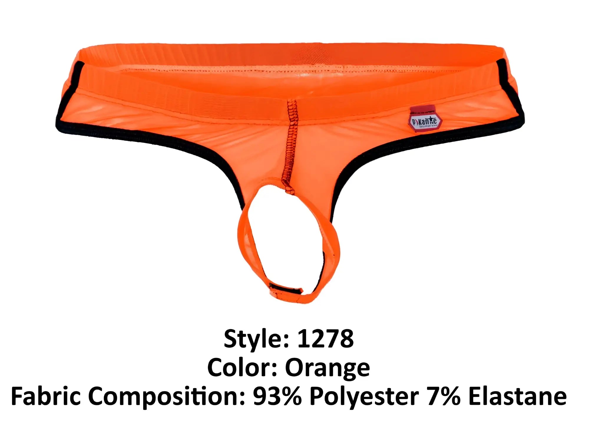 Bright orange pikante PIK 1278 Sonar Ball Lifter high-waisted thong with black trim and central zipper made of polyester elastane