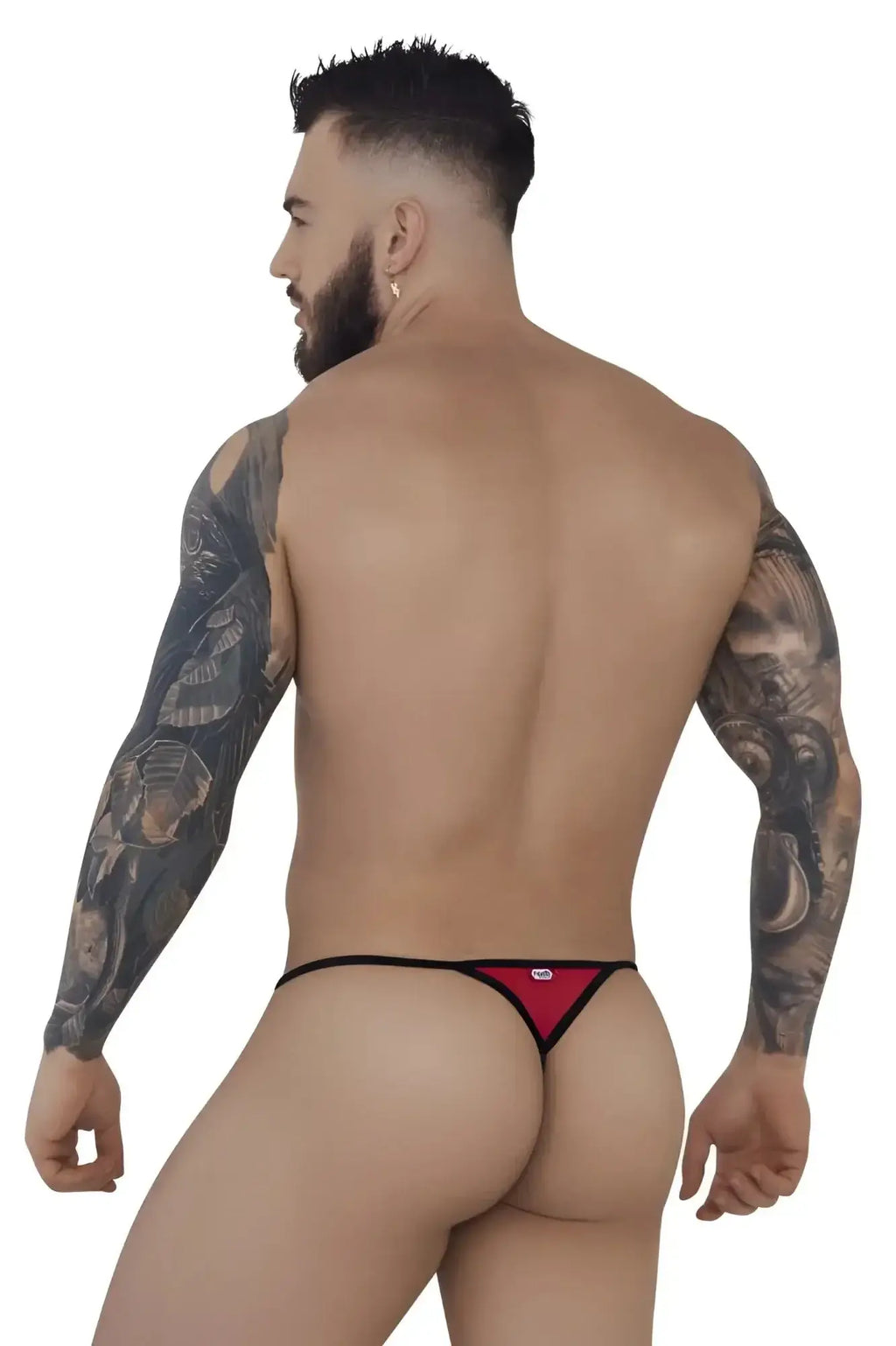 Back view of a man wearing red Pikante PIK 1279 Sonar thongs.